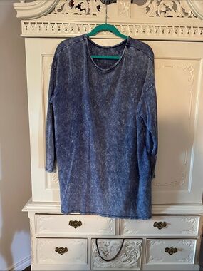 Vintage Canvas Oversized Lightwash Blue Long Sleeve Tunic Top